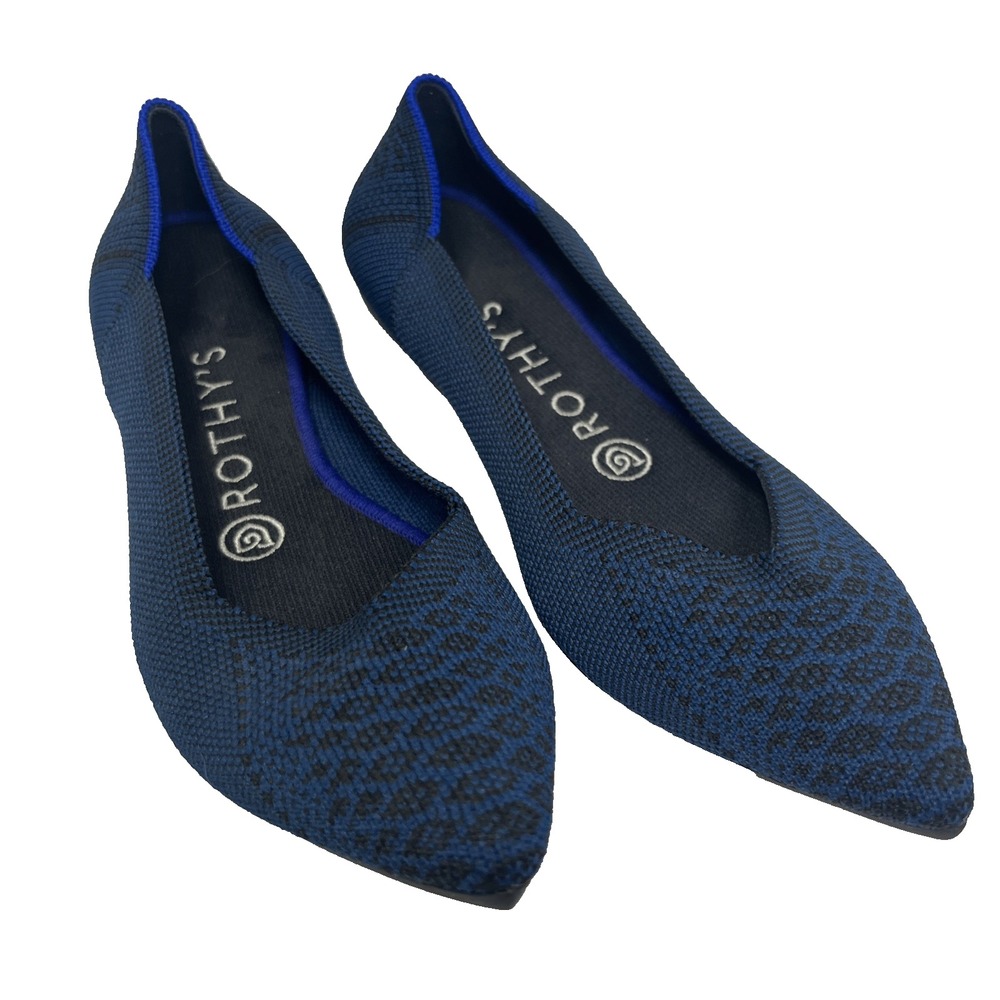 NWOT Rothy's Deep Teal Python Pointed Toe Size 7 Blue Black Snake Print Slip On